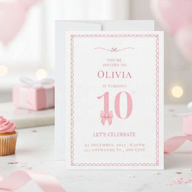 Invitación de lazo rosa para la niña de cumpleaños (Subido por el creador)