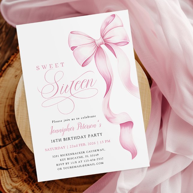 Invitación de lazo rosa para Sweet Sixteen (Subido por el creador)