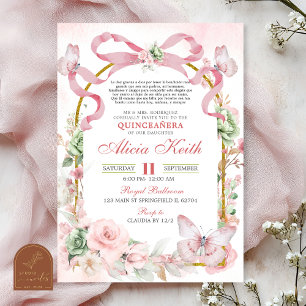 Invitación de lazo rosa sage coquette mariposa