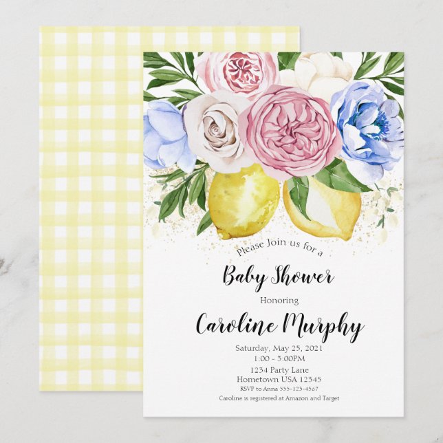 Invitación de Lemon Floral Baby Shower Género neut (Anverso / Reverso)