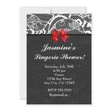 Invitación de lencería de cuero negro y encaje bla