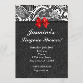 Invitación de lencería de cuero negro y encaje bla