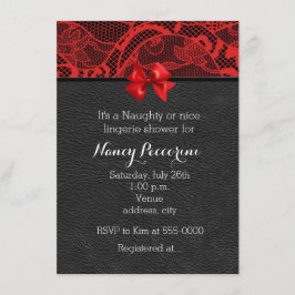 Invitación de lencería de cuero negro y encaje roj