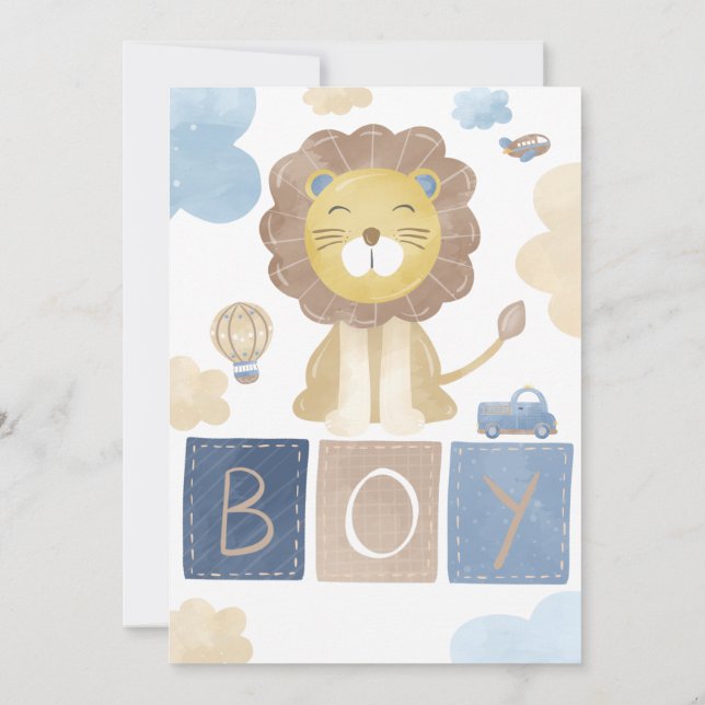 Invitación de león a Baby Boy Shower (Reverso)