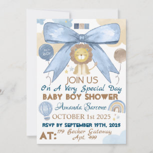 Invitación de león a Baby Boy Shower Cute