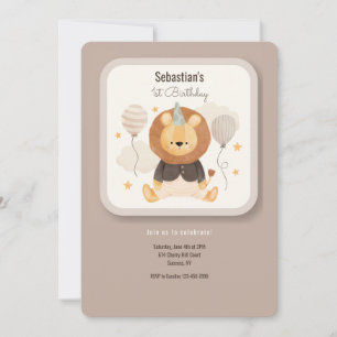 Invitación de león para bebé de cumpleaños