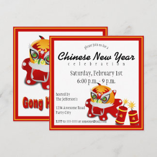 Invitación de leones y petardos chinos