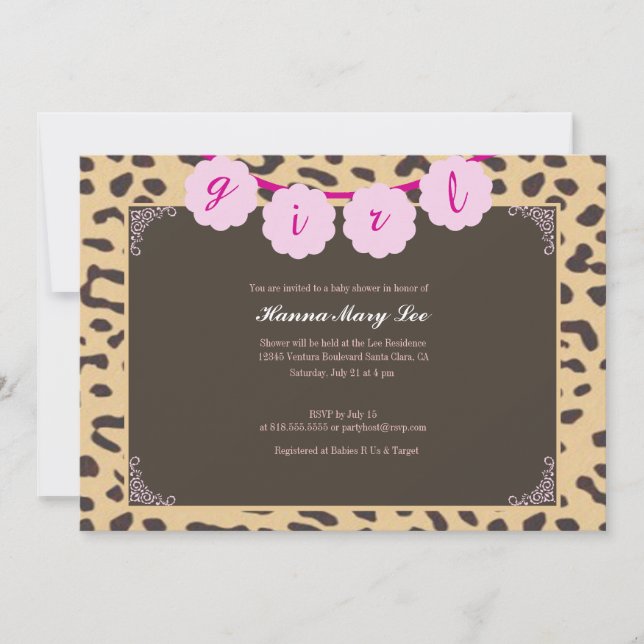 Invitación de Leopard Baby Shower (Anverso)