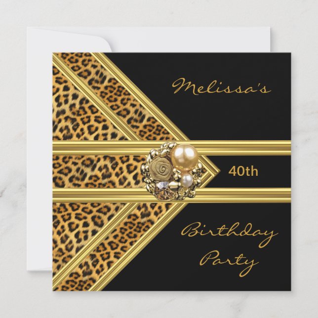 Invitación de leopardo elegante terciopelo negro j (Anverso)