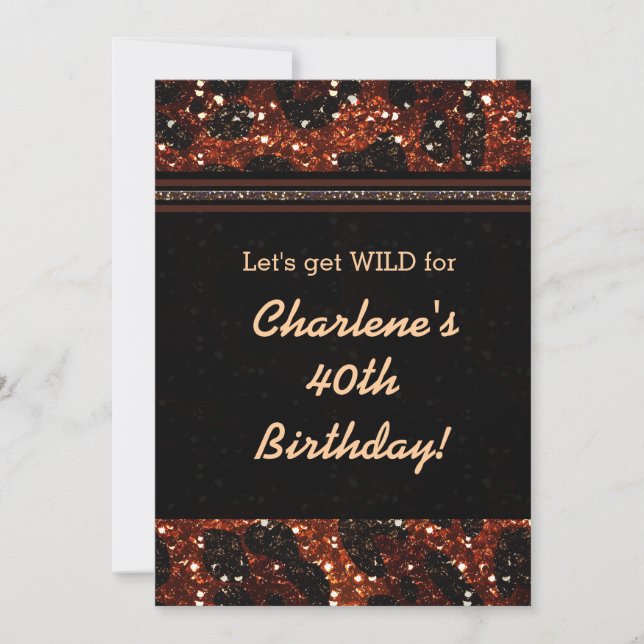 Invitación de Leopardo Guepardo Glitzy Glam Brilla (Anverso)