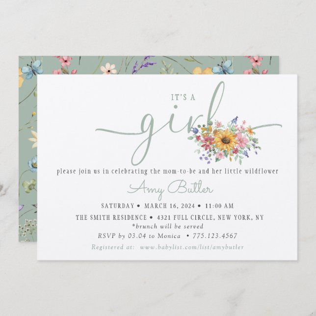 Invitación de libro de ducha de flores silvestres  (Anverso / Reverso)