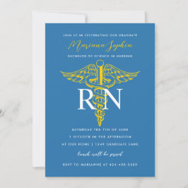 Invitación de licenciatura azul y oro de BSN RN RN