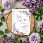 Invitación de Lilac Floral Baby Shower<br><div class="desc">Un personalizado económico imprimió invitaciones a chicas de ducha de bebé. Este diseño femenino de bonito tiene un borde floral acuático con flores moradas pastel y vegetación. Personalice el diseño con los detalles de su fiesta de ducha para bebés. El lado inverso tiene un patrón de banda de color morado...</div>