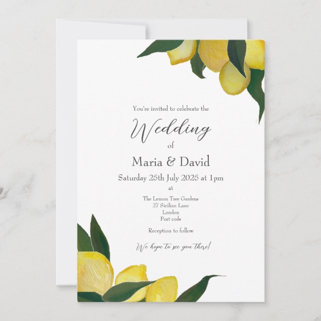 Invitación de limones pintados al óleo (Anverso)