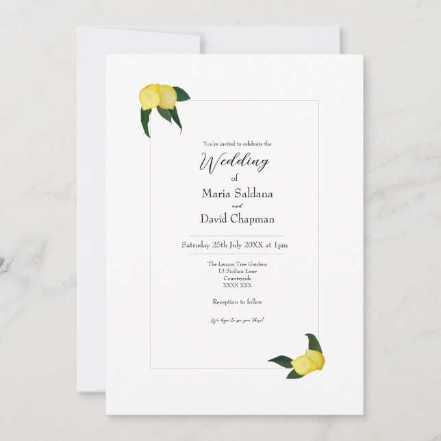 Invitación de limones pintados con óleo minimalist (Anverso)