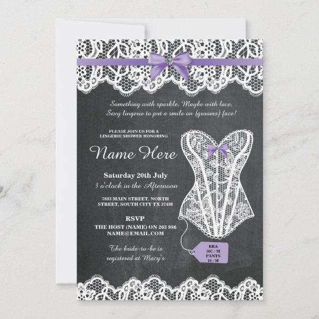 Invitación de Lingerie Shower Bridal Party Chalk L (Anverso)