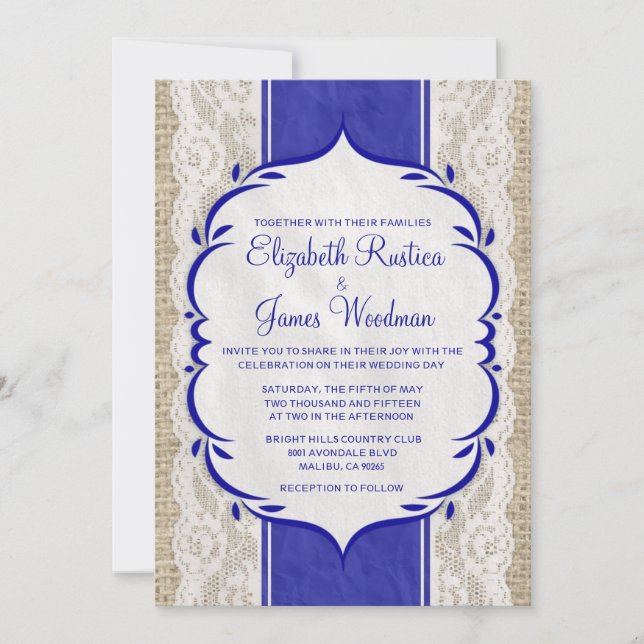 Invitación de lino de la boda de la arpillera del (Anverso)