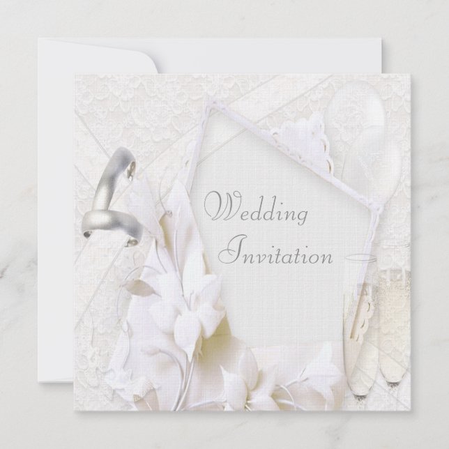 Invitación de lino de las alianzas de boda y de (Anverso)