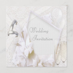 Invitación de lino de las alianzas de boda y de