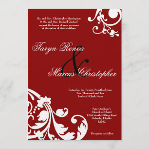 invitación de lino floral de la boda del rojo