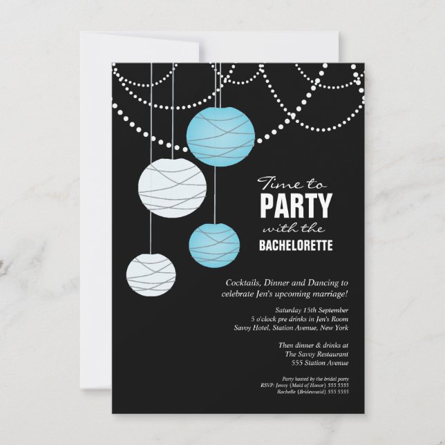 Invitación de linternas de papel azul de Aqua Part (Anverso)