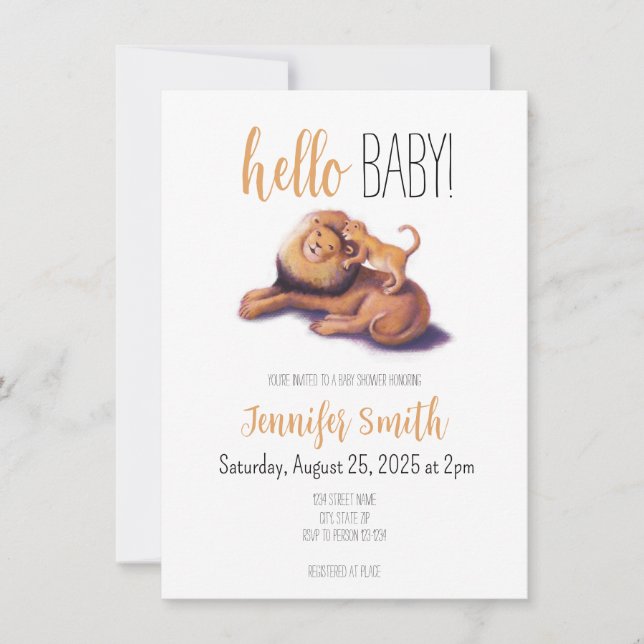 Invitación de Lion Baby Shower (Anverso)