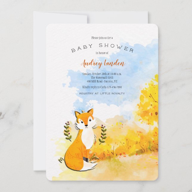 Invitación de Little Fox Baby Shower (Anverso)