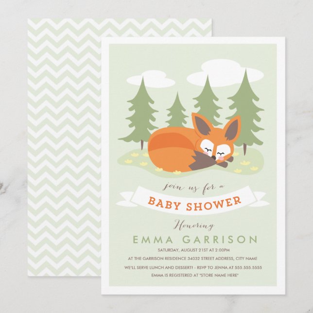 Invitación de Little Fox Baby Shower (Anverso / Reverso)