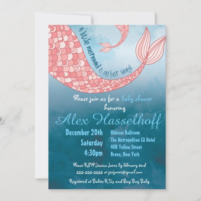 Invitación de little mermaid Baby Shower (Anverso)