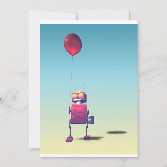 Invitación de Little Red Birthday Robot 3 (Anverso)