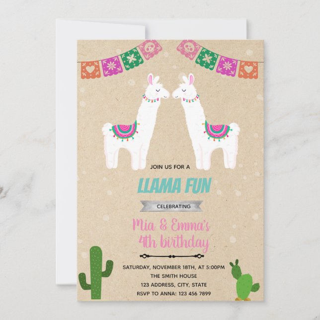 invitación de llama de gemelos (Anverso)