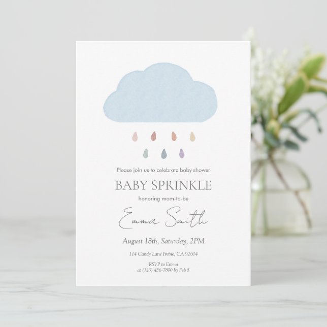 Invitación de lluvia de bebé arcoíris acuarela (Anverso de pie)