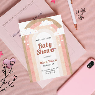 Invitación de lluvia de bebé arcoíris boho neutro 