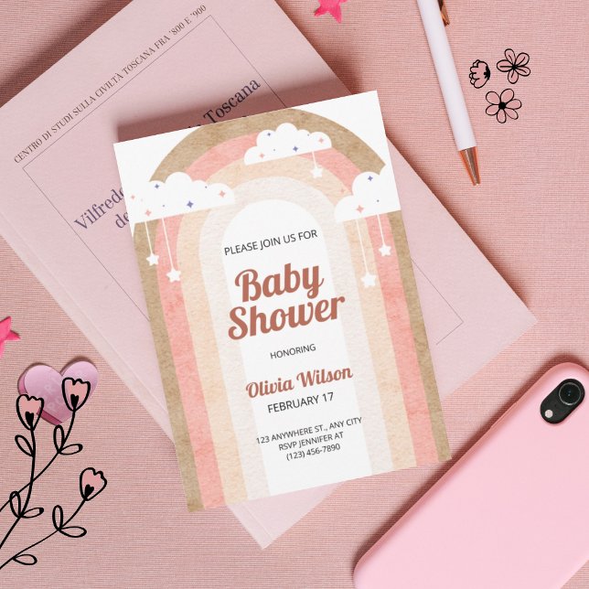 Invitación de lluvia de bebé arcoíris boho neutro  (Subido por el creador)