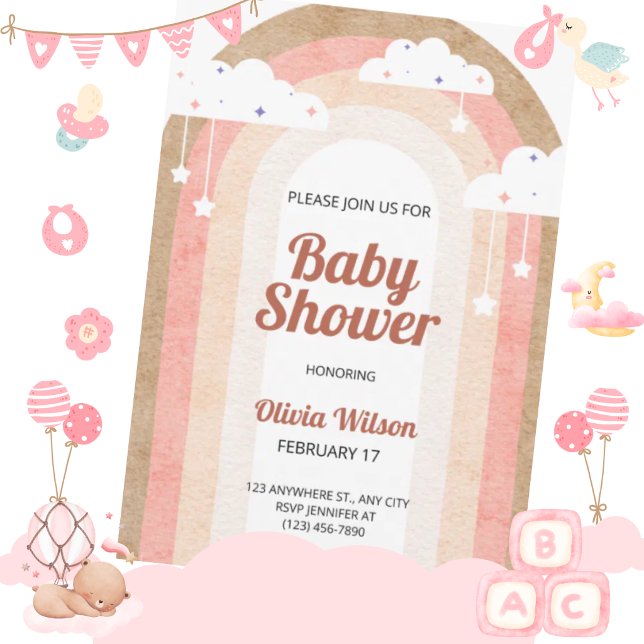 Invitación de lluvia de bebé arcoíris boho neutro  (Subido por el creador)