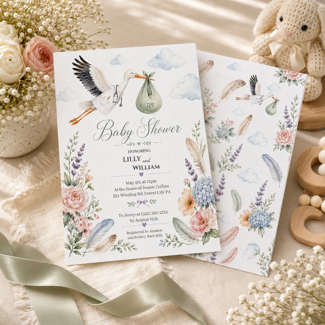 Invitación de lluvia de bebé con cigüeñas para bab (Subido por el creador)