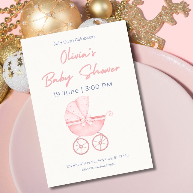 Invitación de lluvia de bebé niña con acuarela (Subido por el creador)