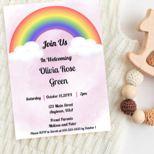 Invitación de lluvia de bebé (rosa) arcoíris