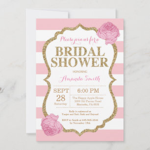 Invitación de lluvia de boda con brillo rosa y dor