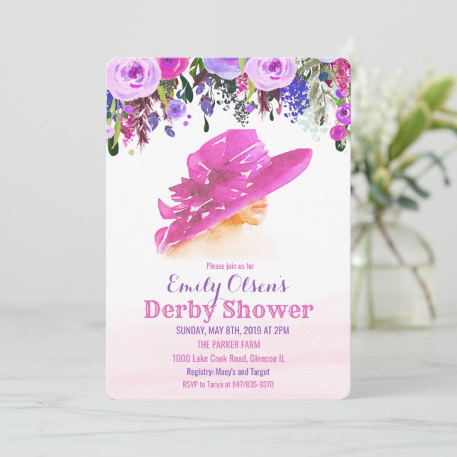 Invitación de lluvia de Derby floral de sombrero d (Anverso de pie)