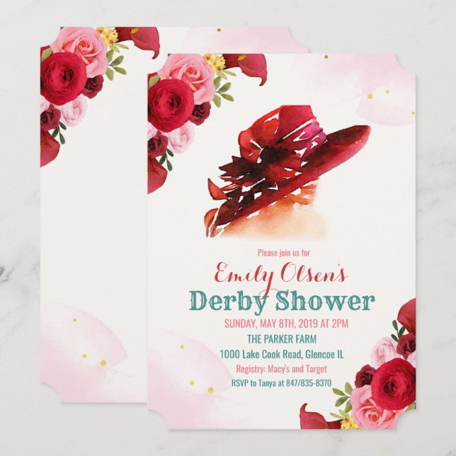 Invitación de lluvia de Derby floral de sombrero d (Anverso / Reverso)