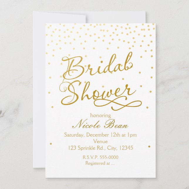 Invitación de lluvia de novia con confeti blanco y (Anverso)