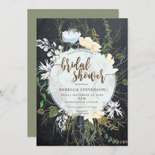 invitación de lluvia de novia floral de flor silve (Anverso / Reverso)