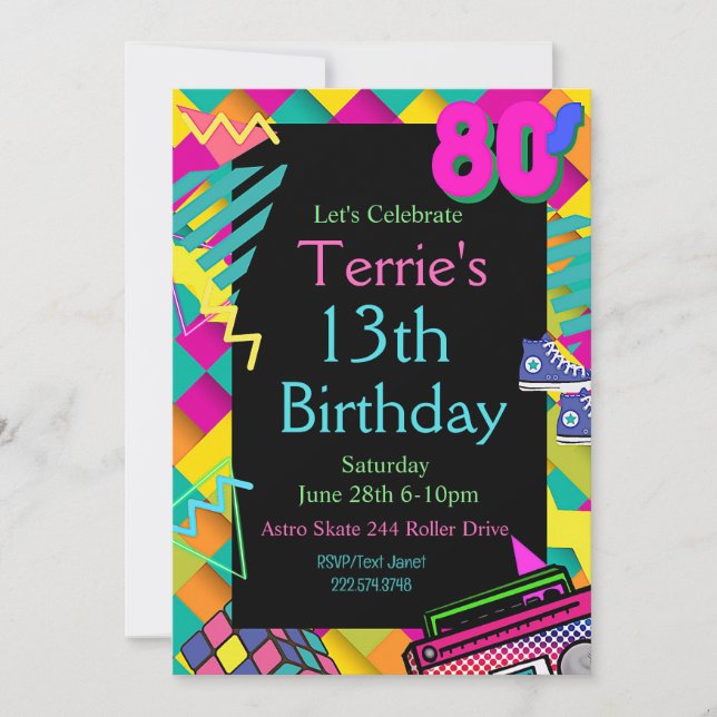 Invitación de los 80, de vuelta a los 80, cualquie (Anverso)