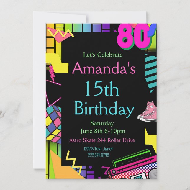 Invitación de los 80, de vuelta a los 80, cualquie (Anverso)