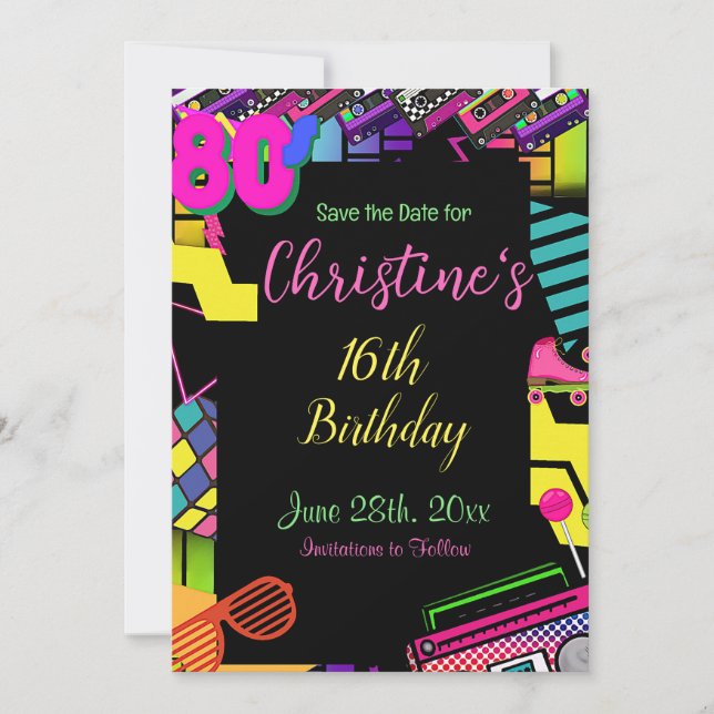 Invitación de los 80, de vuelta a los 80, cualquie (Anverso)