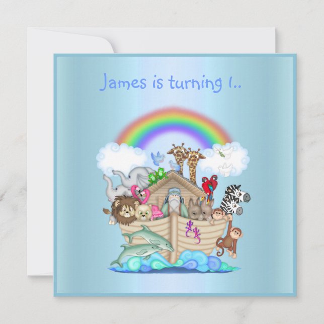 Invitación de los animales de granja Noahs BLUE 2 (Anverso)