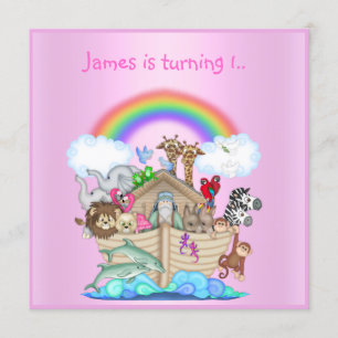 Invitación de los animales de granja Noahs PINK 2