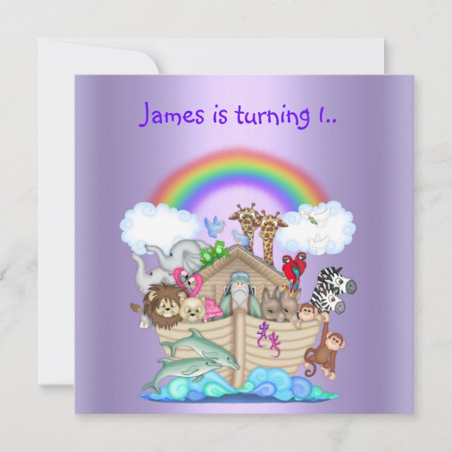 Invitación de los animales de granja Noahs PURPLE  (Anverso)