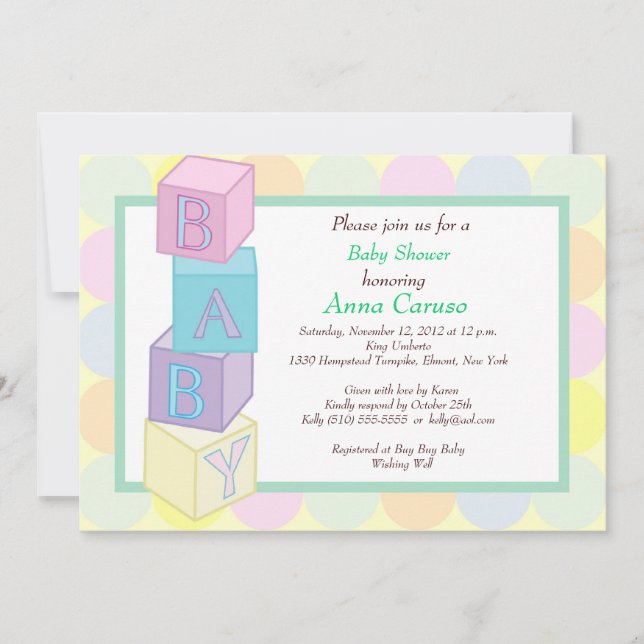 Invitación de los bloques de Baby Shower (Anverso)